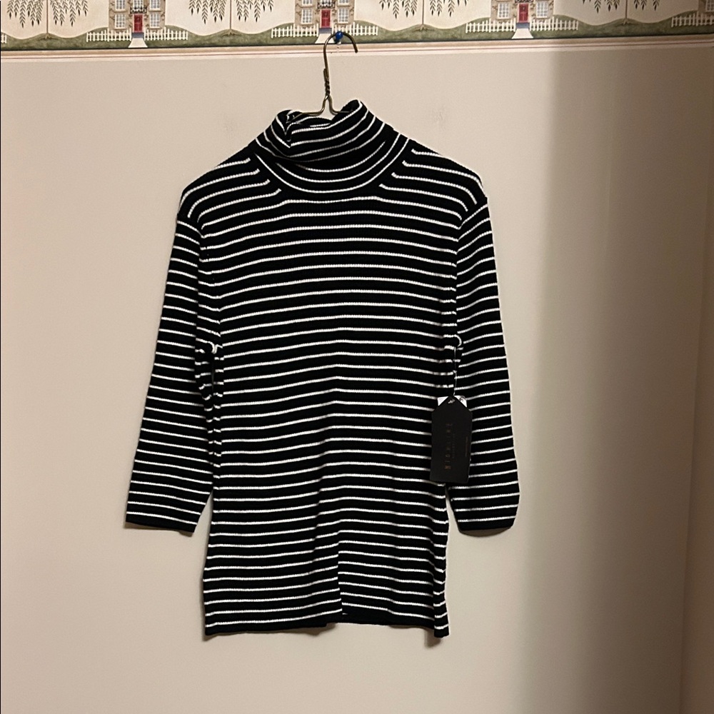 Highline black & white striped knot turtleneck viscose/nylon mix size M new/tags